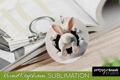 Round Keychain Sublimation - Easter Bunny 3D Hole in Wall