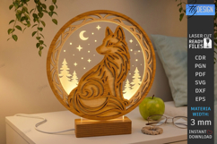 3D Layered Round Lamp Laser Cut | Night Light | Wolf | CNC Product Image 1
