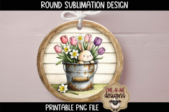 Floral Bunny Bucket Sublimation Design | Spring Round PNG Product Image 3