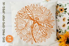 Round Ornament With Flowers And Dragonfly SVG Cut File For Decorative Pillow