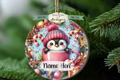 Cute Penguins In Mugs Ornament Design PNG Files | Add Name Product Image 5