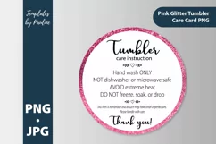 Round pink glitter tumbler care card PNG