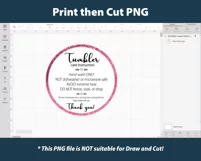 Round pink glitter tumbler care instruction card PNG