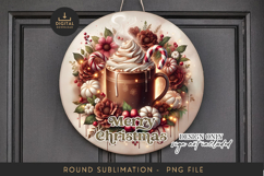 Hot Cocoa Sublimation PNG - Round Christmas Mug Art Product Image 1