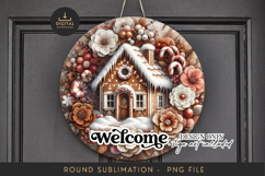 Gingerbread House Sublimation PNG - Round Candy Welcome Art Product Image 1