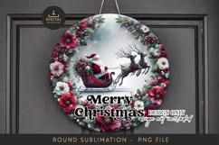 Santa Sleigh Sublimation PNG - Round Moody Floral Sign Art Product Image 1