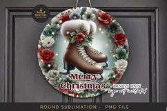 Ice Skates Sublimation PNG - Round Vintage Christmas Art Product Image 1