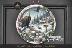 Bald Eagle Sublimation PNG Rustic Winter Round Hanger Product Image 1
