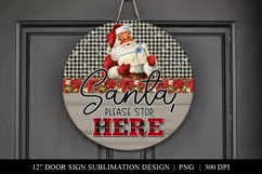 Santa Stop Here Sign PNG | Vintage Christmas Round PNG Product Image 1