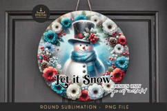 Snowman Wreath Sign Sublimation PNG - Round Winter Floral Product Image 1