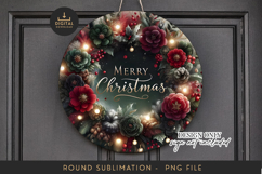 Moody Floral Sublimation PNG - Round Christmas Wreath Art Product Image 1