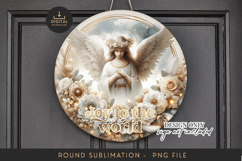 Angel Sublimation PNG - &quot;Joy to the World&quot; Round Sign Art Product Image 1