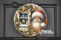 Classic Santa Sublimation PNG Christmas Window Scene Round Product Image 1