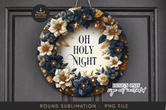 Round Sublimation PNG Oh Holy Night Navy Gold Wreath Product Image 1