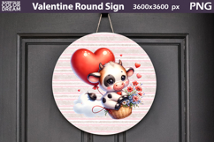 Valentine Round Sign | Cute Cow Door Sign Product Image 1