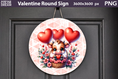 Valentine Round Sign | Cute Cow Door Sign Product Image 1