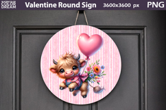Valentine Round Sign | Cute Cow Door Sign Product Image 1