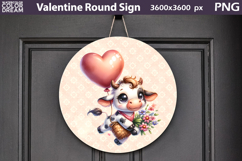 Valentine Round Sign | Cute Cow Door Sign Product Image 1