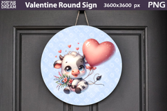 Valentine Round Sign | Cute Cow Door Sign Product Image 1