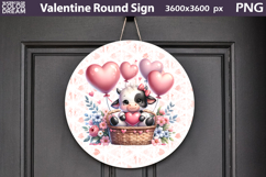Valentine Round Sign | Cute Cow Door Sign Product Image 1