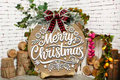 Merry Christmas SVG, Christmas Wood Round Sign, Door Sign Product Image 3