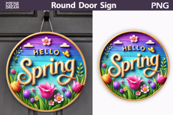 Hello Spring Round Door Sign | Tulip Round Sublimation Product Image 1