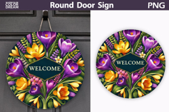 Spring Floral Door Hanger | Crocus Round Sublimation Product Image 1
