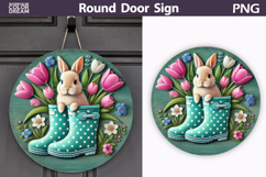 Easter Round Door Sign | Bunny Tulip Round Sublimation Product Image 1
