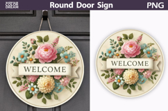 Floral Round Door Sign | Pink Flowers Round Sublimation Product Image 1