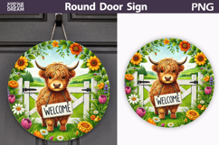 Highland Cow Door Sign | Welcome Round Sublimation Product Image 1