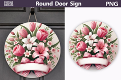 Floral Round Door Sign | Pink Flowers Round Sublimation Product Image 1
