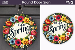 Hello Spring Round Door Sign | Tulip Round Sublimation Product Image 1