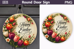 Happy Easter Round Door Sign | Tulip Round Sublimation Product Image 1