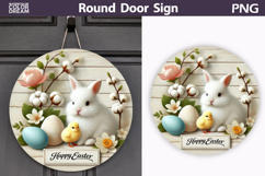 Easter Round Door Sign | Bunny Tulip Round Sublimation Product Image 1