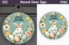 Easter Round Door Sign | Bunny Tulip Round Sublimation Product Image 1