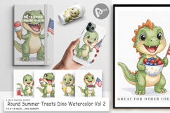 Round Summer Treats Dino Digital Paper Product Image 1