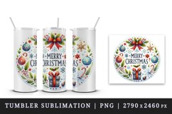 Round watercolor illustration with snowflakes Merry Christmas quote print 20 oz tumbler skinny mug wrap clipart t-shirt sublimation printable design