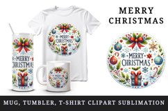 Round watercolor illustration with snowflakes Merry Christmas quote print 20 oz tumbler skinny mug wrap clipart t-shirt sublimation printable design