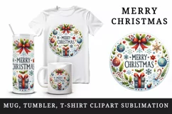 Round watercolor illustration with snowflakes Merry Christmas quote print 20 oz tumbler skinny mug wrap clipart t-shirt sublimation printable design