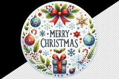 Round watercolor illustration with snowflakes Merry Christmas quote print 20 oz tumbler skinny mug wrap clipart t-shirt sublimation printable design
