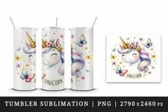 Round watercolor unicorn butterflies and stars word Unicorn quote print 20 oz tumbler skinny mug wrap clipart t-shirt sublimation printable design