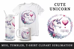 Round watercolor unicorn gazing floating heart word Unicorn quote print 20 oz tumbler skinny mug wrap clipart t-shirt sublimation printable design