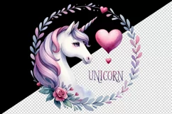 Round watercolor unicorn gazing floating heart word Unicorn quote print 20 oz tumbler skinny mug wrap clipart t-shirt sublimation printable design