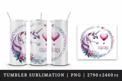 Round watercolor unicorn gazing floating heart word Unicorn quote print 20 oz tumbler skinny mug wrap clipart t-shirt sublimation printable design