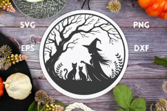 Witch with Cats and plants - Round Halloween Sign SVG Product Image 1