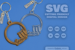 Round Zodiac Keychain Laser Cut SVG_Gemini Product Image 1