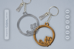 Round Zodiac Keychain Laser Cut SVG_Pisces Product Image 1