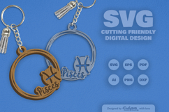 Round Zodiac Keychain Laser Cut SVG_Pisces Product Image 2