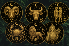 Round Zodiac Sublimation Bundle - 12 PNG Designs - Digital Product Image 5