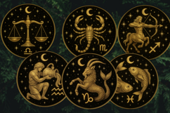 Round Zodiac Sublimation Bundle - 12 PNG Designs - Digital Product Image 6